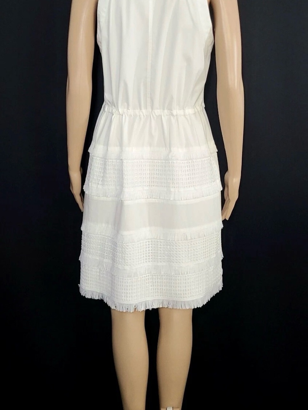 BANANA REPUBLIC White Sleeveless Lace Insert Fringe Shirt Dress Sz XS Petite - Picture 4 of 8